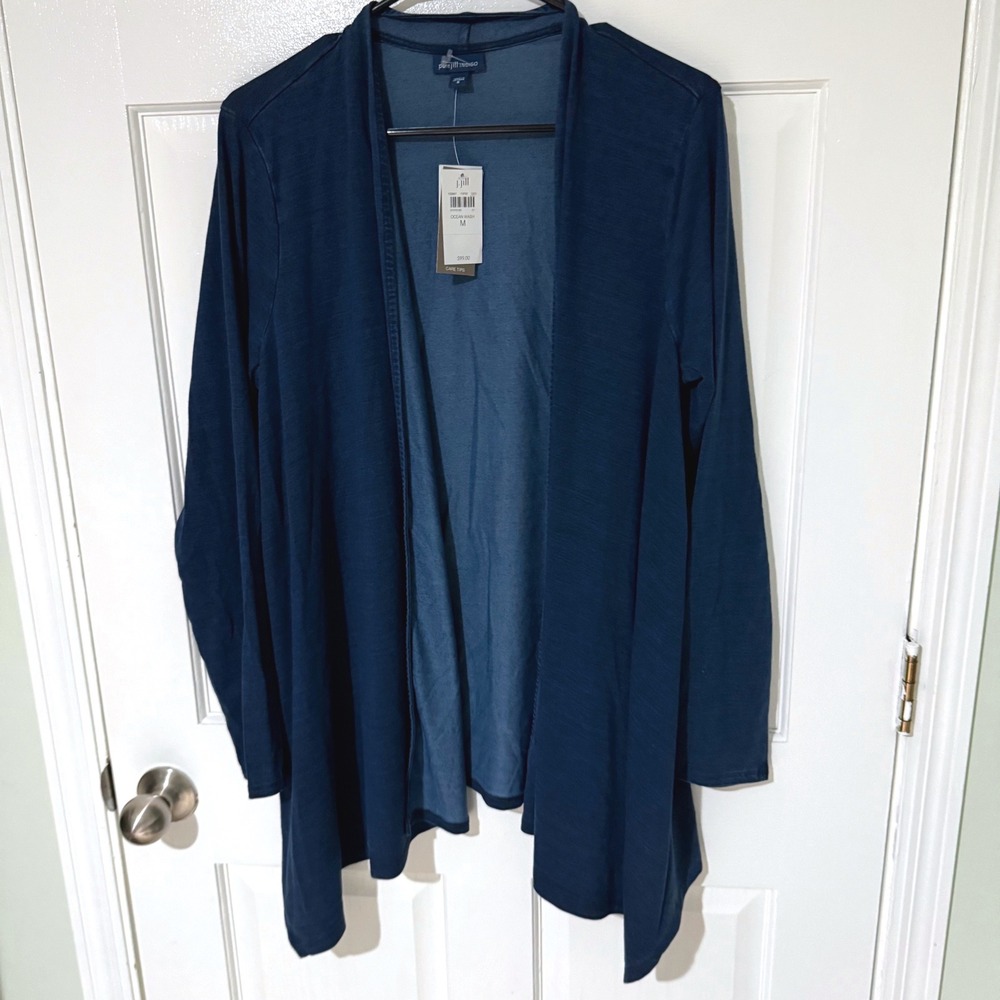 J. Jill Pure Jill Indigo Cardigan Ocean Wash Blue Lyocell Blend Open Front M NEW